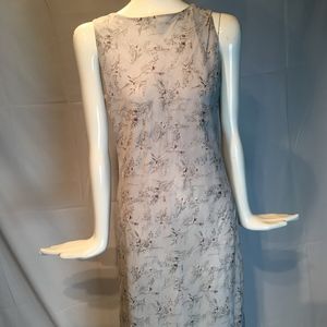 silver & Burgundy full length flower print dress